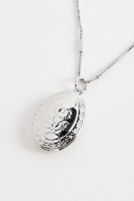 Silence + Noise Silver Floral Oval Locket Necklace