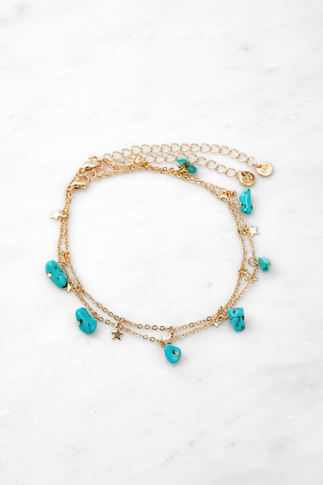Gold-Tone Semi-Precious Stone & Star Anklet 2-Pack Urban Outfitters