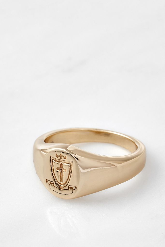Serge DeNimes Gold Plated Crest Ring Urban Outfitters UK