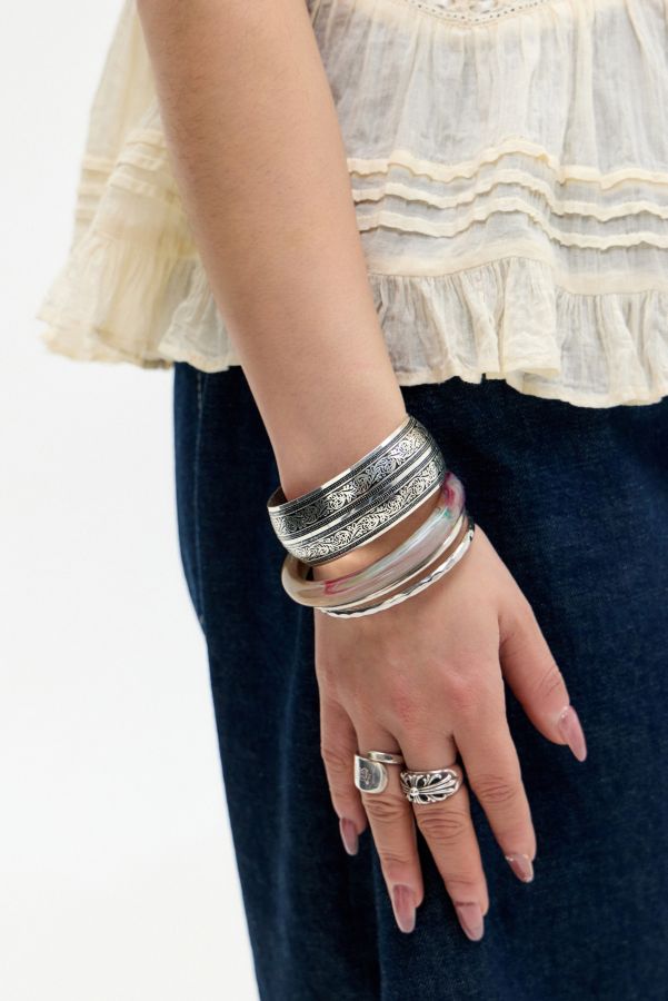 Slide View: 3: Silence + Noise Etched Cuff Bangle