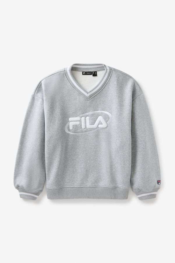 Slide View: 6: FILA x HAILEY Grey V-Neck Pullover