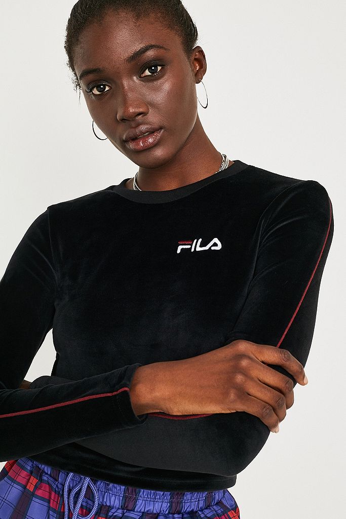 FILA Patti Black Velour Long-Sleeve Top | Urban Outfitters UK