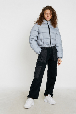 fila toto reflective silver cropped puffer jacket