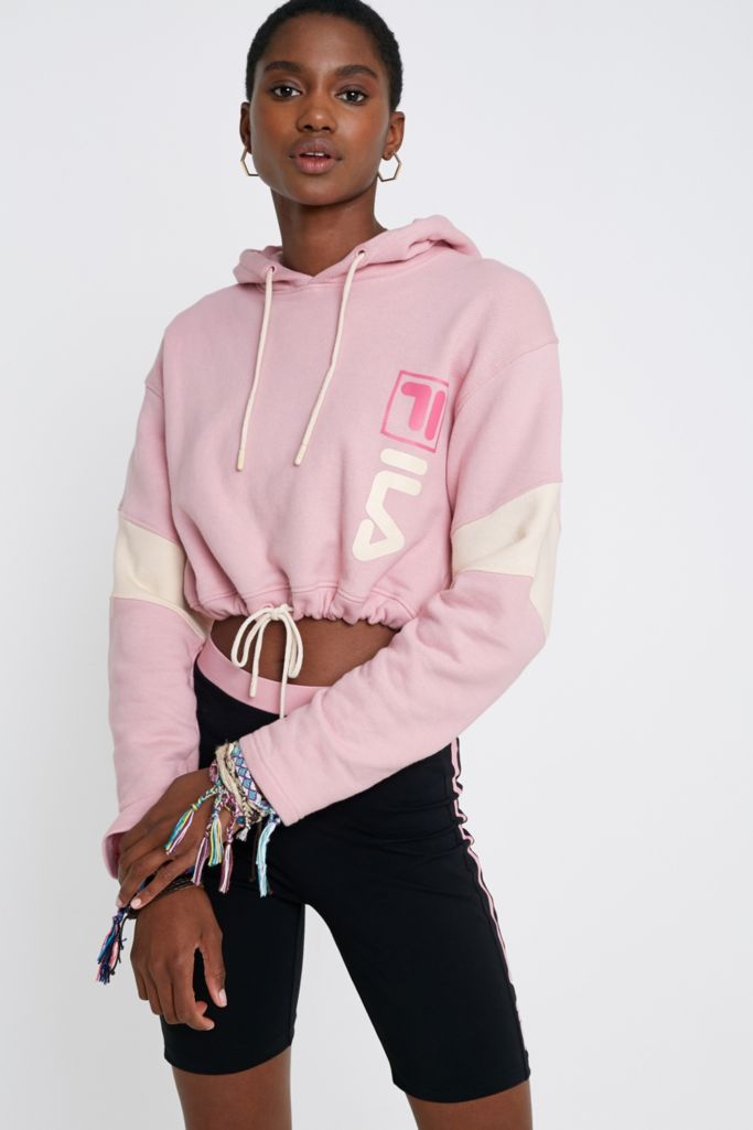 FILA Pink Logo Crop Hoodie | Urban Outfitters UK