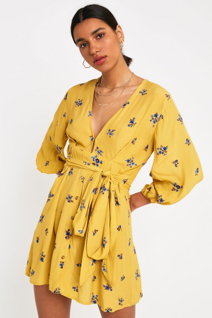 Faithfull The Brand Yellow Floral Mini Dress | Urban Outfitters UK