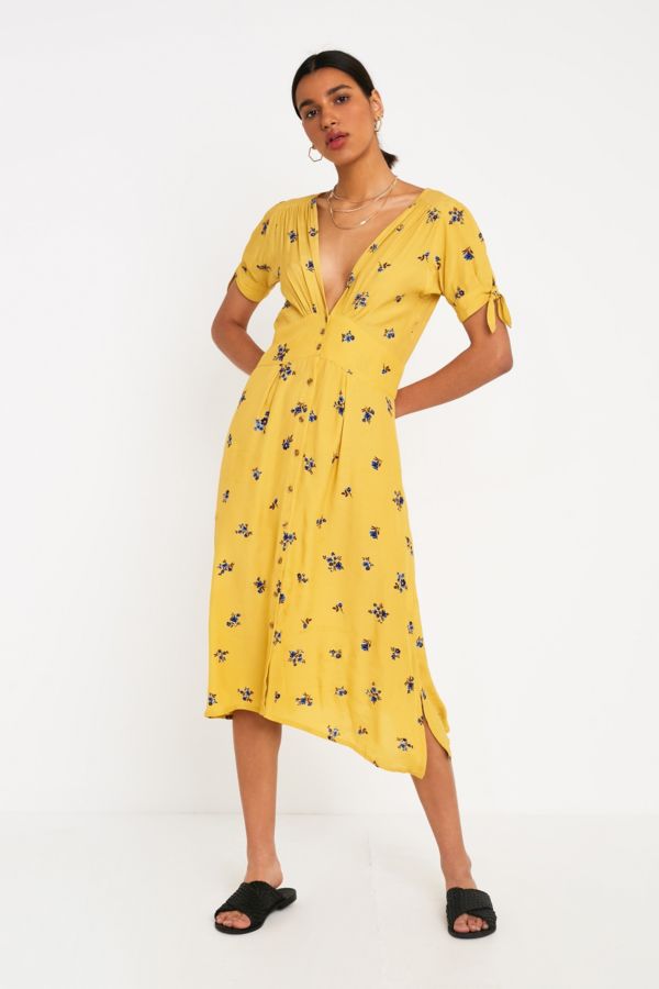 Faithfull The Brand Billie Yellow Floral Midi Dress | Urban Outfitters UK