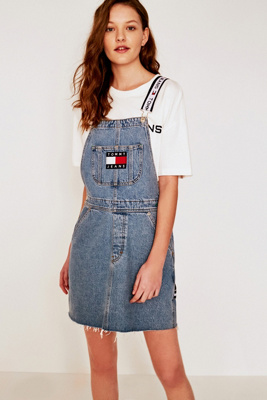tommy jeans denim dungaree mini dress