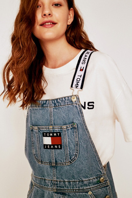 tommy jeans denim dungaree mini dress