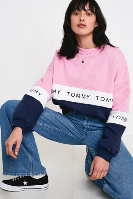 tommy jeans colourblock stripe crew neck sweatshirt