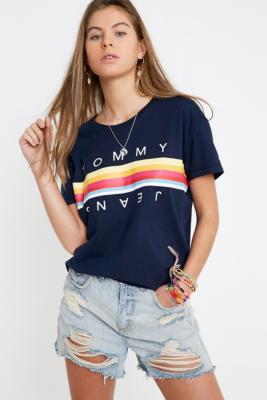 Tommy Jeans Multicolour Stripe Logo T-Shirt | Urban Outfitters UK