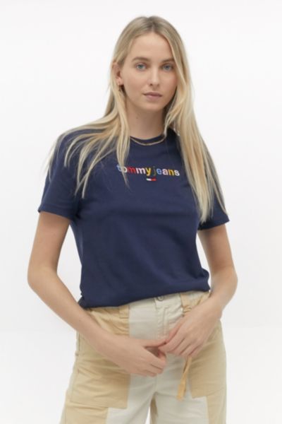 Tommy Jeans Rainbow Logo T Shirt Urban Outfitters Uk