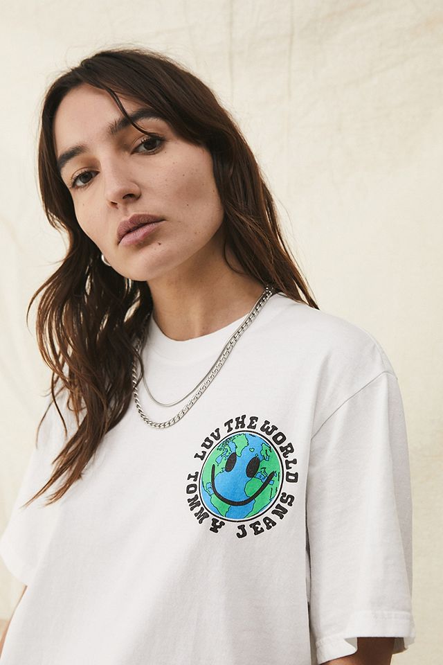 Tommy Hilfiger Luv The World White Globe Logo T-Shirt | Urban Outfitters UK