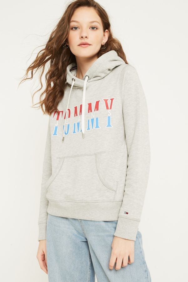 Tommy Jeans Grey Logo Hoodie | Urban Outfitters UK