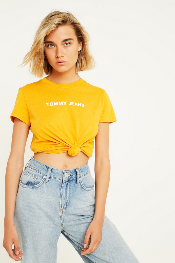 Tommy Jeans Yellow Logo TShirt Urban Outfitters UK