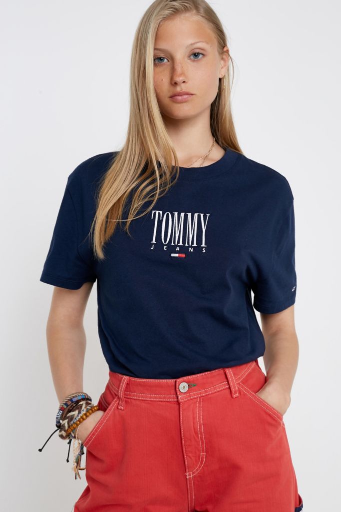 Tommy Jeans Navy Logo Embroidery T-Shirt | Urban Outfitters UK