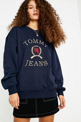 tommy jeans crest collection navy crew neck sweatshirt