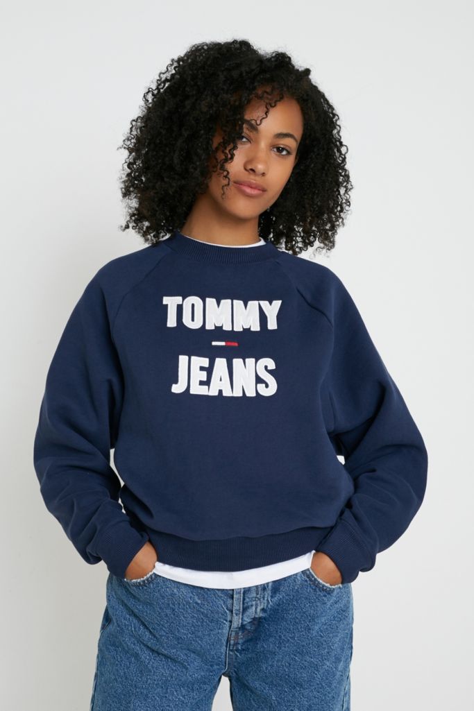 Tommy Jeans Logo Raglan Crew Neck Sweatshirt | Urban Outfitters UK