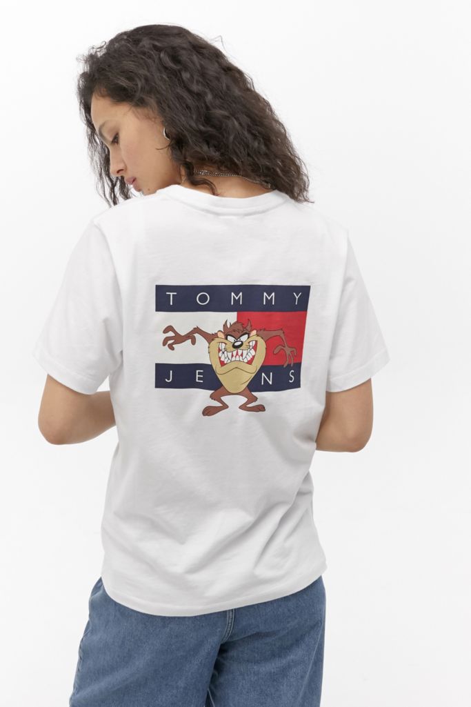 Tommy Jeans X Looney Tunes Logo White T Shirt Urban Outfitters Uk
