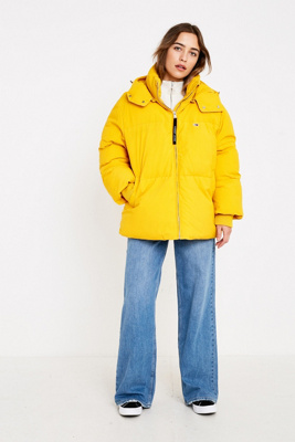 tommy jeans yellow oversized hooded puffer jacket