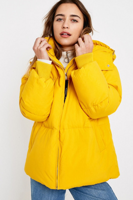 tommy jeans yellow oversized hooded puffer jacket