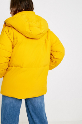 tommy jeans yellow oversized hooded puffer jacket