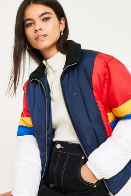 tommy jeans colour block puffer jacket