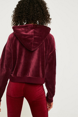 adidas originals maroon velour cropped hoodie