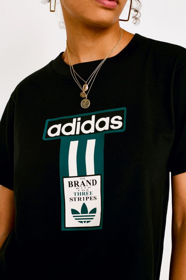 adidas Originals 3-Stripe Logo Black T-Shirt | Urban Outfitters UK