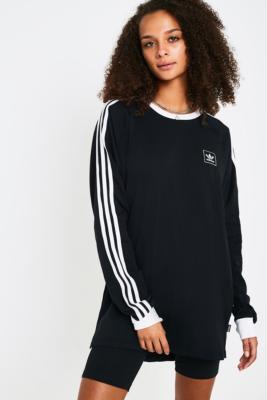 Adidas Originals Black 3-Stipe Long-Sleeve T-Shirt | Urban Outfitters UK