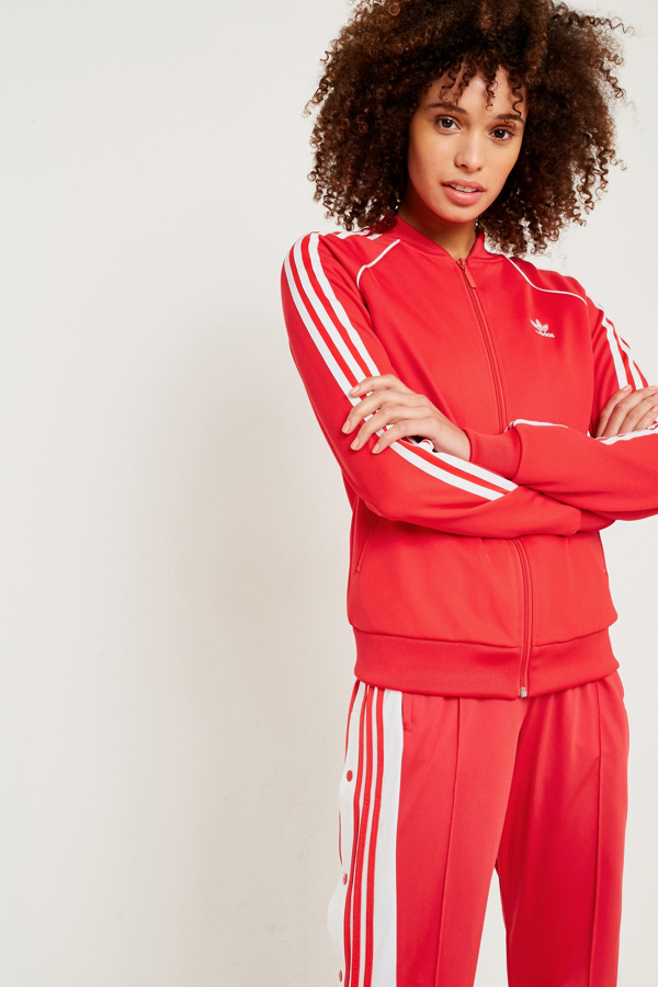 adidas Originals Red 3Stripe Track Top Urban Outfitters FR
