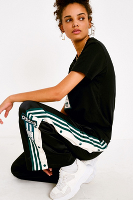 adidas originals three stripe popper pant with vintage logo in black