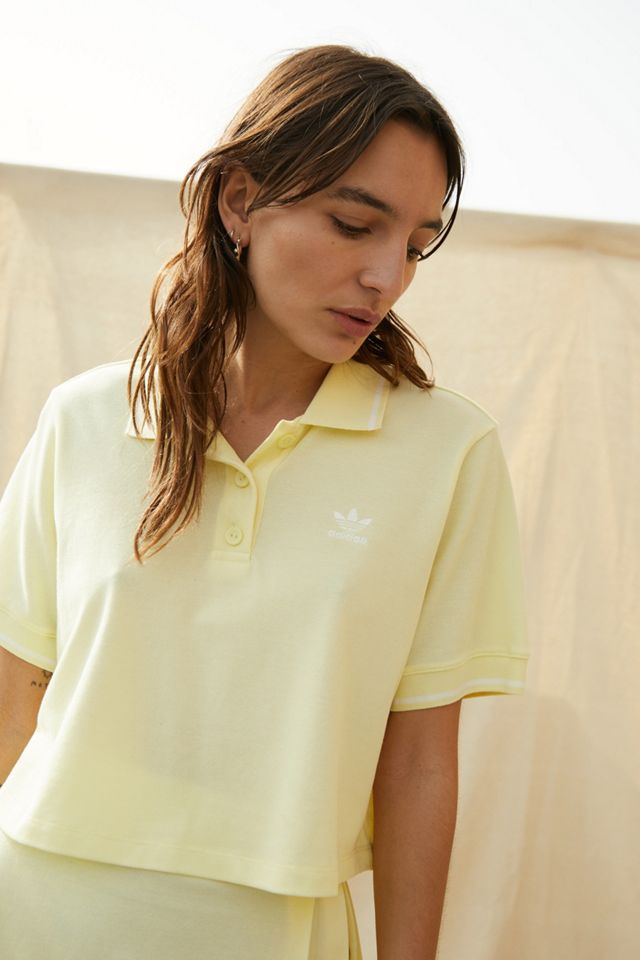 adidas Tennis Luxe Cropped Hazy Yellow Polo Shirt Urban Outfitters UK