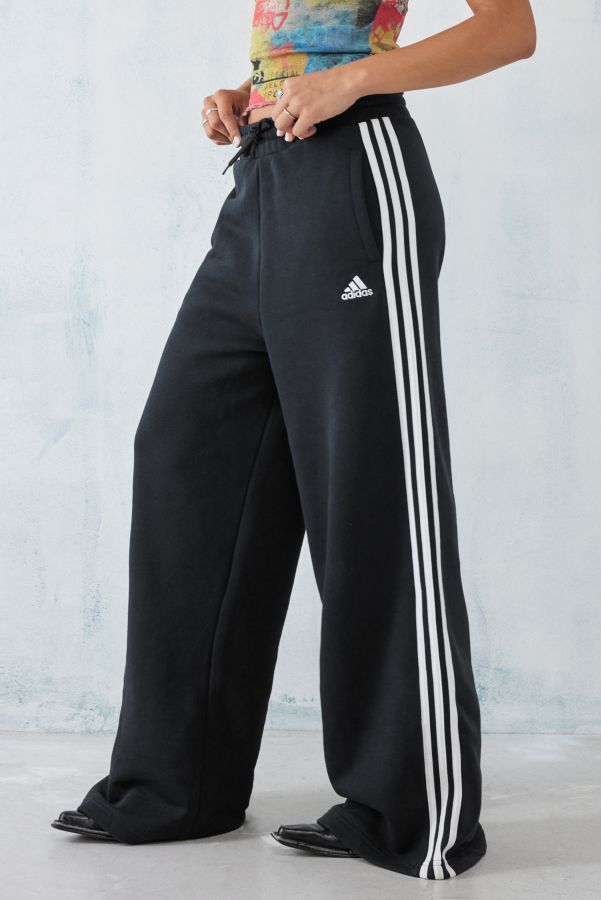 Slide View: 2: adidas Black 3-Stripes Wide Leg Track Pants