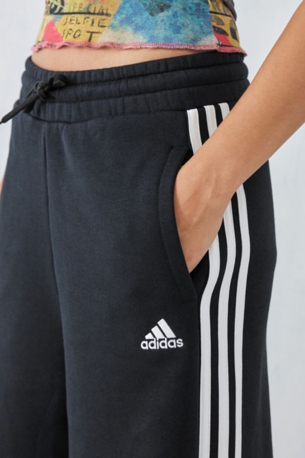 Slide View: 3: adidas Black 3-Stripes Wide Leg Track Pants