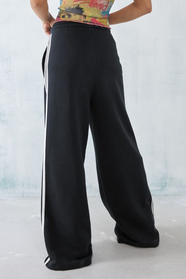 Slide View: 4: adidas Black 3-Stripes Wide Leg Track Pants