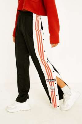 adidas originals mixed stripe popper pants in black and white