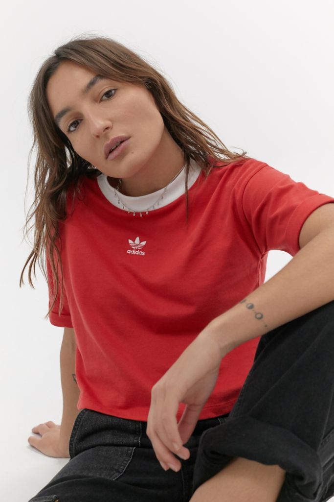 adidas Originals Red Cropped T-Shirt | Urban Outfitters UK
