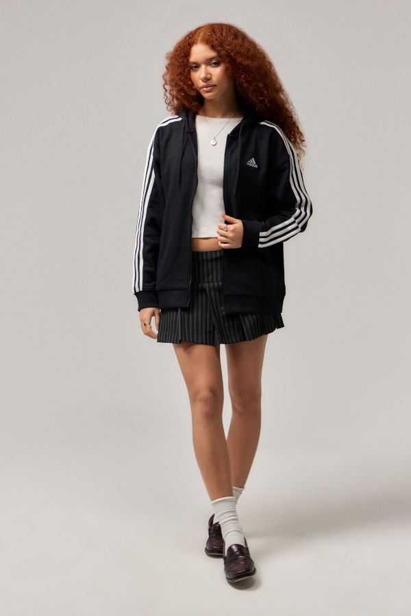 Slide View: 3: adidas Black 3-Stripe Zip-Up Hoodie