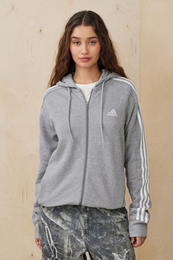 Vista diapositiva: 1: adidas Grigio 3-Strisce Zip-Attraverso Felpa con Cappuccio