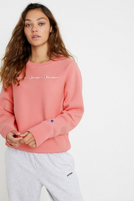 champion uo exclusive logo script pink crew neck sweatshirt