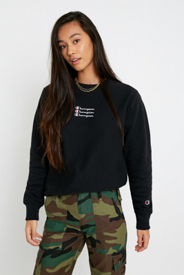 champion uo exclusive small script black crew neck sweatshirt