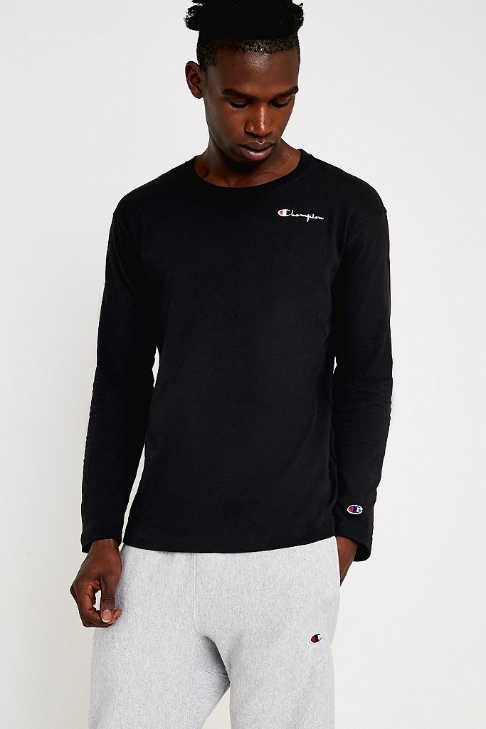 Champion Black Script Logo Slim-Fit Long-Sleeve T-Shirt | Urban ...