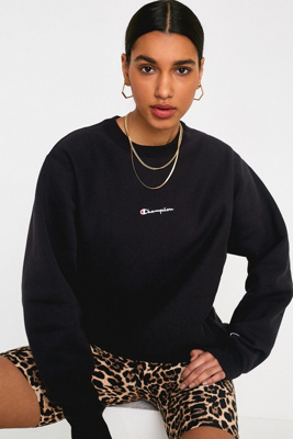 champion uo exclusive small script black crew neck sweatshirt