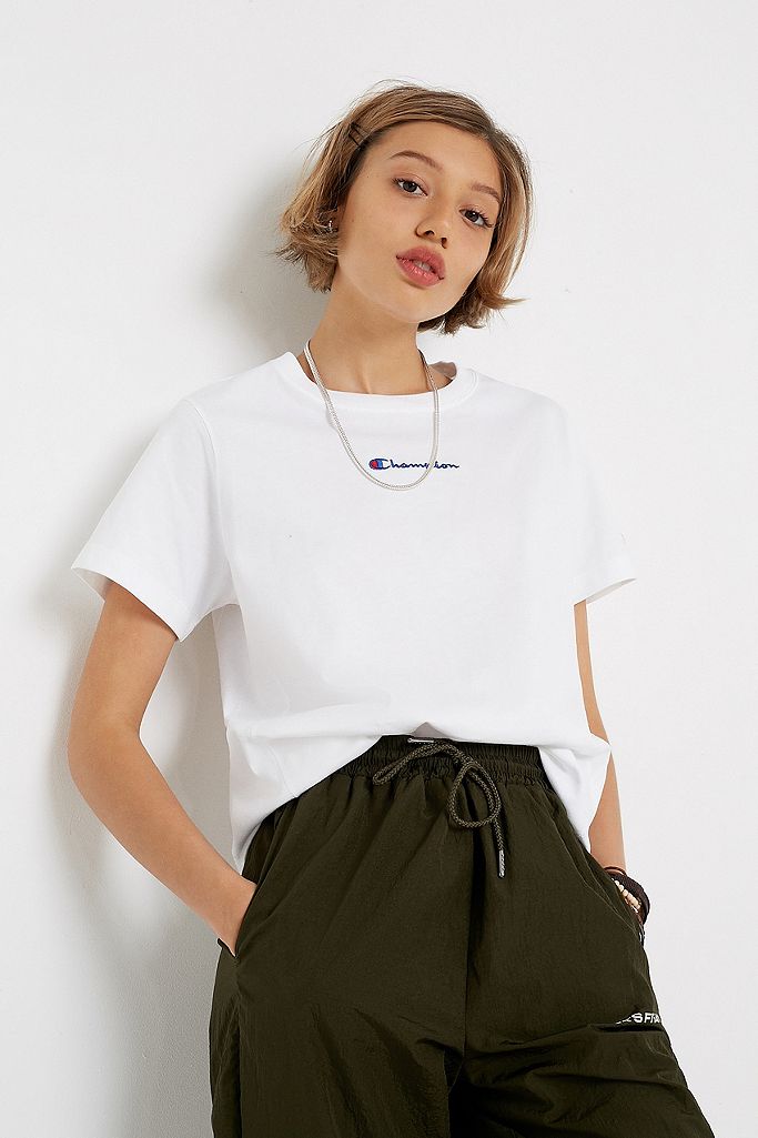 Champion UO Exclusive Centre Logo White T-Shirt | Urban Outfitters UK