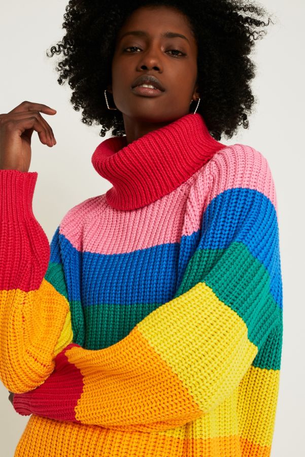 Lazy Oaf Rainbow Stripe Roll Neck Knit Jumper | Urban Outfitters UK