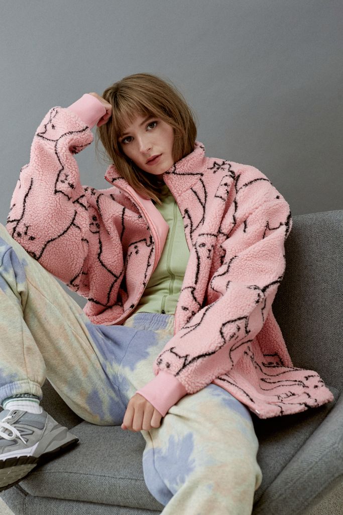 Lazy Oaf Cat Got Your Tongue Print Fleece Jumper | Urban Outfitters UK