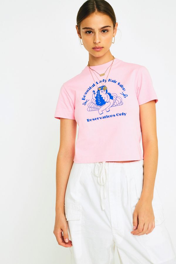 Lazy Oaf Long Hair Don T Care Pink T Shirt Urban Outfitters Uk