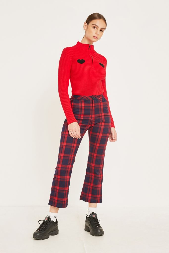 Lazy Oaf Tartan Plaid Kick Flare Trousers | Urban Outfitters UK