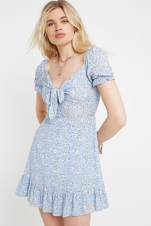 Kiss The Sky Blue Floral Mini Dress | Urban Outfitters UK