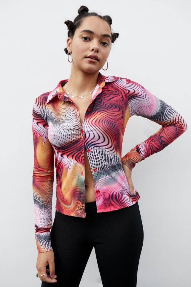 Jaded London Swirl Print Tissue Jersey Shirt | Urban Outfitters UK